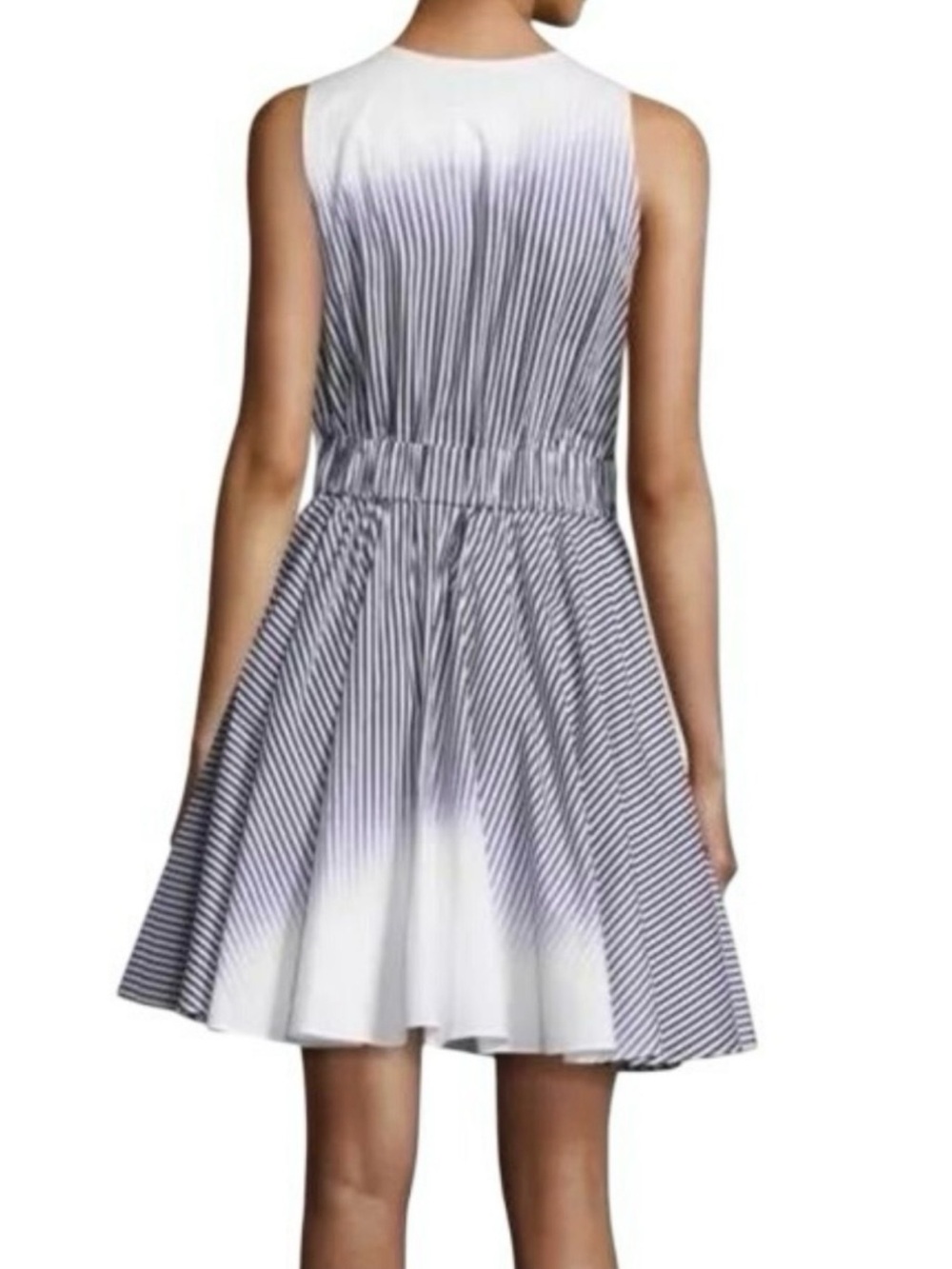 Milly 100% Cotton Striped Mini Dress Size M Blue White Pockets Belted A-line - Picture 2 of 2